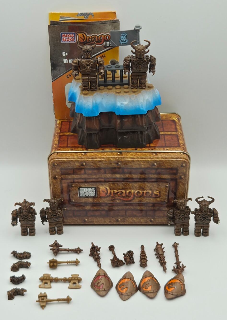 Mega Bloks Dragons Castle Lot Tin Figures Weapons Shields Instruction Incomplete